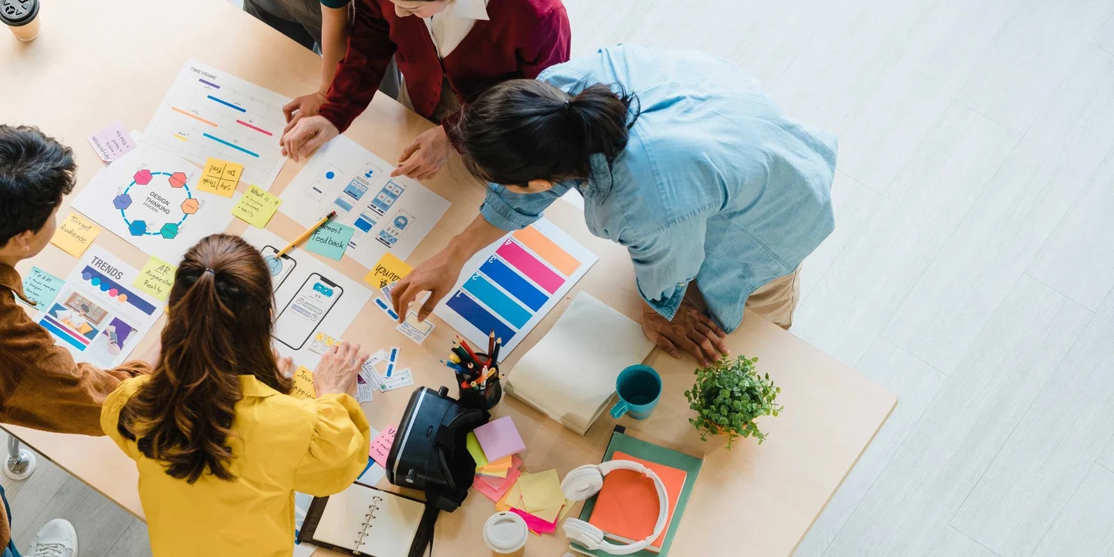 Team collaborating around a table